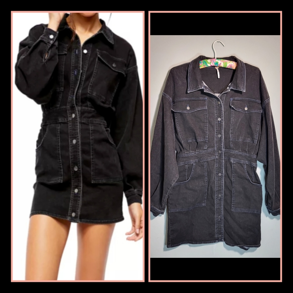 Free People Black Denim Mini Dress
